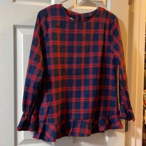 Red and blue plaid blouse
